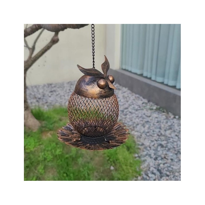 Vogelfutterstation für Wildvögel im Freien, Eulen-Design, zum Aufhängen, Kolibri-Futterstation mit Haken aus Metall