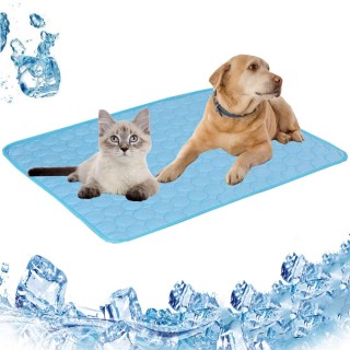 Sommer Kaltbett Feuchtigkeitsbeständige Cool Ice Silk Matratze Hund Katze Haustier Kühlmatte Isomatte Small-20x16 inch blau