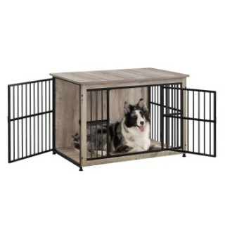 FEANDREA Hundekäfig Möbel Beistelltisch hochbelastbar Braun Grau braun