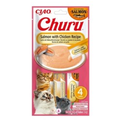 INABA Churu Cat Salmon with Chicken 4x14g cremige Katzenleckerbissen mit Lachs- und Hühnergeschmack