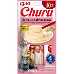 INABA Churu Cat Senior Tuna with Salmon 4x14g Cremiges Leckerli für ältere Katzen mit Thunfisch und Lachs
