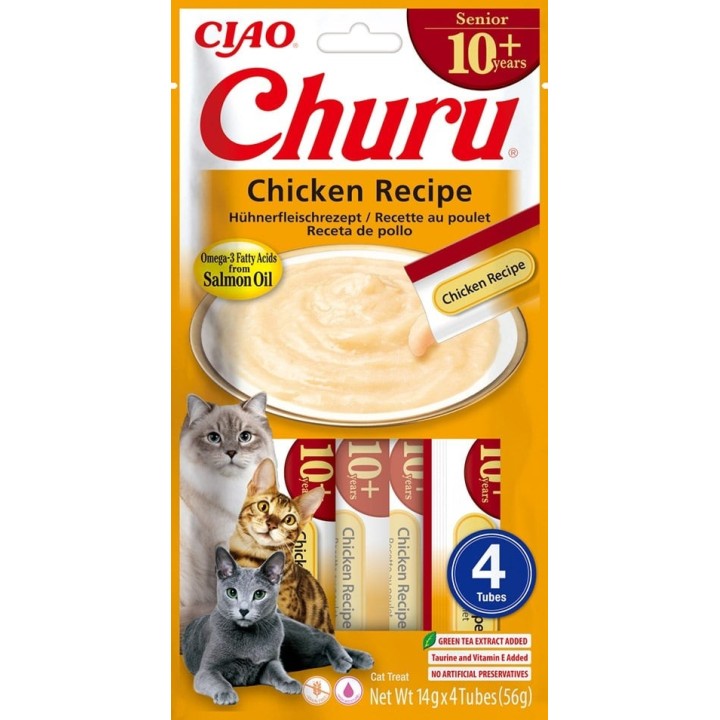INABA Churu Cat Senior Chicken 4x14g cremiges Leckerli mit Hühnergeschmack für ältere Katzen