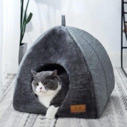 Katzenbett, warmes, dickes Haustierhaus, halbgeschlossen, weiches, tiefes Schlafnest für Kätzchen, Höhle, rutschfestes, gemüt