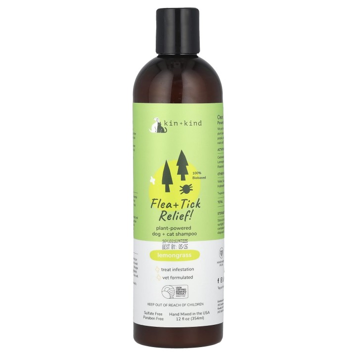 Kin+Kind, Linderung gegen Flöhe und Milben!, Pflanzliches Hunde- und Katzenshampoo, Zitronengras, 12 fl oz (354 ml)
