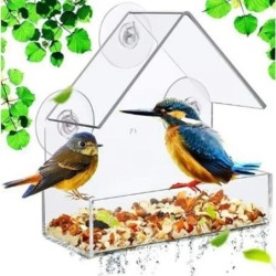 Praktische Vogelhäuschen Transparent Lebensmittel Spender Haus Outdoor Fenster Birdfeeder Wasser für Finken Chickadees