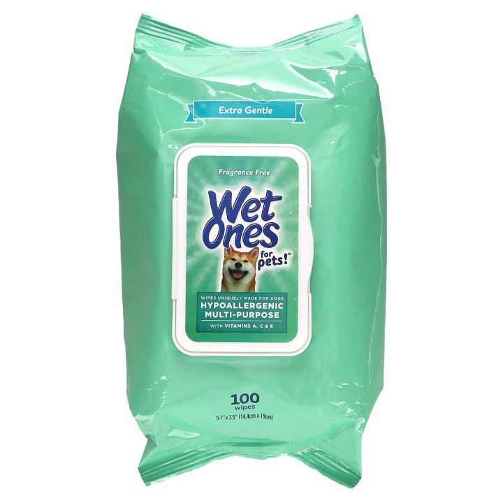 Wet Ones, Mehrzweck-Tücher mit hypoallergenen Vitaminen A, C, E, für Hunde, parfümfrei, 100 Blatt