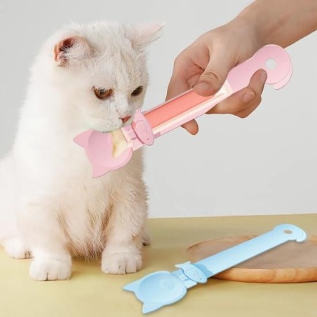 1 Stück/3 Stück Katzenstreifen-Futterlöffel, verschiebbarer Leckerli-Löffel, Squeeze-Katzenfutterspender-Löffel für Leckerlis