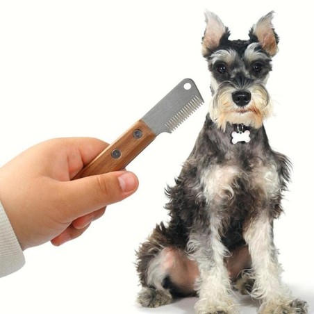 Tierhaarentfernungsmesser, professioneller Hundekamm, rostfreier Holzgriff, Trimmmesser, Tierhaarentferner, Fellpflegebürsten