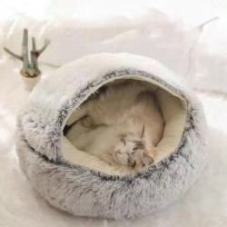 Katzenbetten Hundebett Warmes Schlafnest für Welpen Weiches Langes Plüsch Rundes Haustierbett für Hunde Kätzchenkorb Kissen S