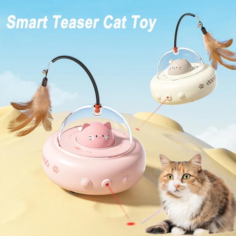 Neues intelligentes Katzenspielzeug, elektrischer UFO-Katzen-Teaser-Stick mit Glocke, Trainingsspielzeug für Haustiere, austa