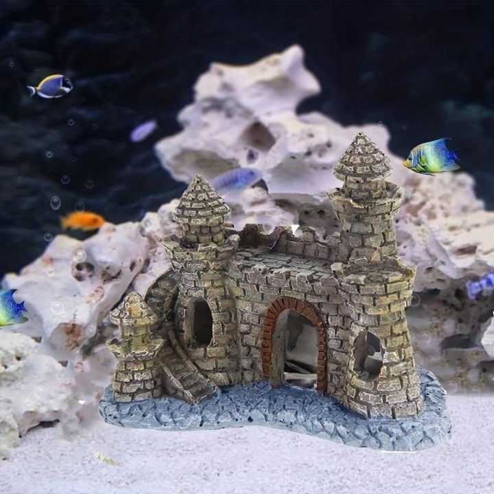 Kunsthandwerk, 1 Stück Aquarium-Dekoration, Polyresin, Turm, Burg, Aquarium-Ornament, Aquarium-Dekoration, Zubehör Pack of 1