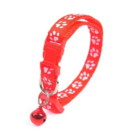 Ungiftiges, modisches, niedliches Glocken-Haustierhalsband, Teddy-Bomei-Hunde-Cartoon-Fußabdruck-Katzenhalsband rot