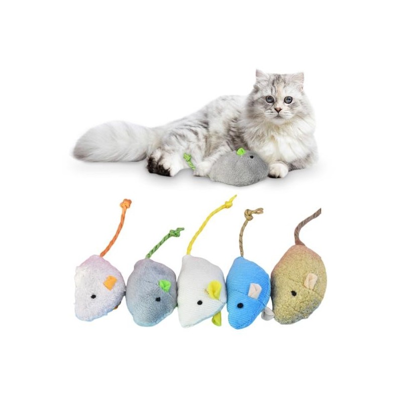 5 Stück Plüschmaus-Katzenspielzeug, interaktives ausgestopftes Maus-Kauspielzeug für Katzen, Zahnreinigungsmäuse, Spielzeug f
