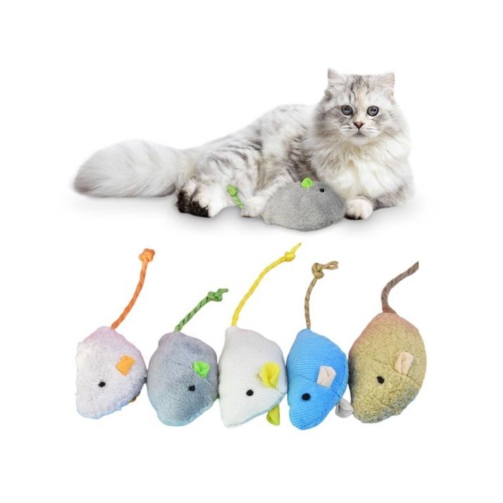 5 Stück Plüschmaus-Katzenspielzeug, interaktives ausgestopftes Maus-Kauspielzeug für Katzen, Zahnreinigungsmäuse, Spielzeug f