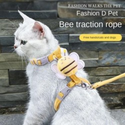 Katzengeschirr, Leine, Halsband-Set, verstellbar, Cartoon-Biene, doppellagiges Hundegeschirr für kleine und mittelgroße Haust