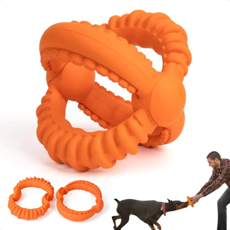Interaktives Hundespielzeug, abnehmbares Tauziehen-Spielzeug mit 2 Ringen, Kauspielzeug aus Naturkautschuk, geeignet für groß