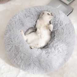 Lange, runde Donut-Anti-Angst-Haustiermatte aus Plüsch, beruhigendes Haustierbett, Zwinger, warmes Hundebett für draußen, tra