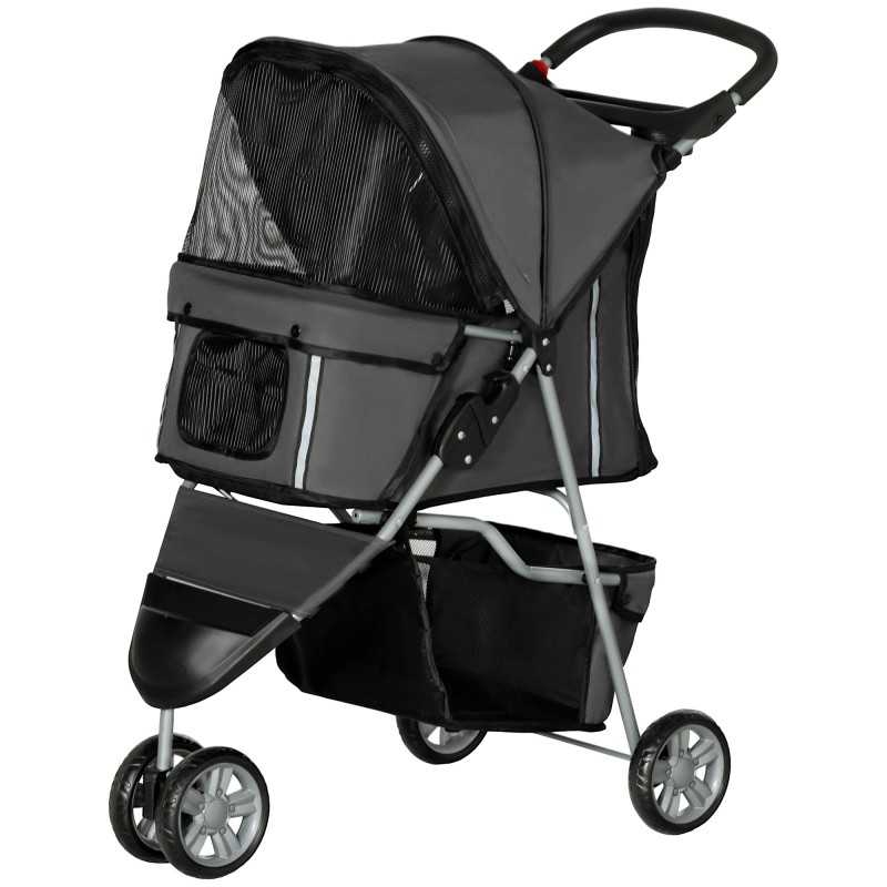 PawHut Hundewagen Hundebuggy klappbar für Hunde & Katzen bis 10 kg Katzenbuggy mit Kissen Netzfenstern Getränkehalter Aufbewa