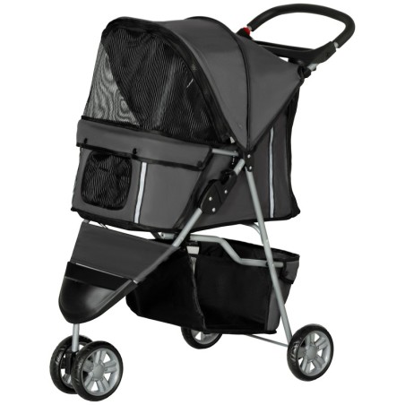 PawHut Hundewagen Hundebuggy klappbar für Hunde & Katzen bis 10 kg Katzenbuggy mit Kissen Netzfenstern Getränkehalter Aufbewa