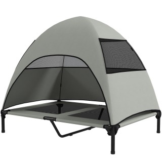 PawHut Hundeliege Outdoor mit Dach, Erhöhtes Hundebett für Große Hunde, Kühlendes Haustierliege mit Waschbares Mesh Metallrah