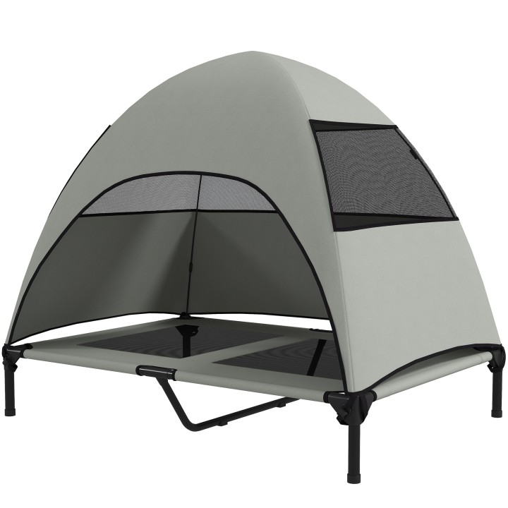 PawHut Hundeliege Outdoor mit Dach, Erhöhtes Hundebett für Große Hunde, Kühlendes Haustierliege mit Waschbares Mesh Metallrah