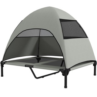 PawHut Hundeliege Outdoor mit Dach, Erhöhtes Hundebett für Große Hunde, Kühlendes Haustierliege mit Waschbares Mesh Metallrah