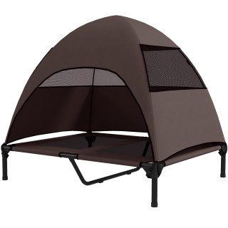 PawHut Hundeliege Outdoor mit Dach, Erhöhtes Hundebett für Große Hunde, Kühlendes Haustierliege mit Waschbares Mesh Metallrah