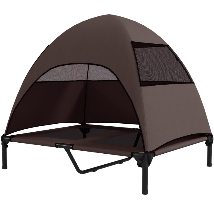 PawHut Hundeliege Outdoor mit Dach, Erhöhtes Hundebett für Große Hunde, Kühlendes Haustierliege mit Waschbares Mesh Metallrah