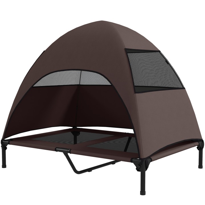 PawHut Hundeliege Outdoor mit Dach, Erhöhtes Hundebett für Große Hunde, Kühlendes Haustierliege mit Waschbares Mesh Metallrah