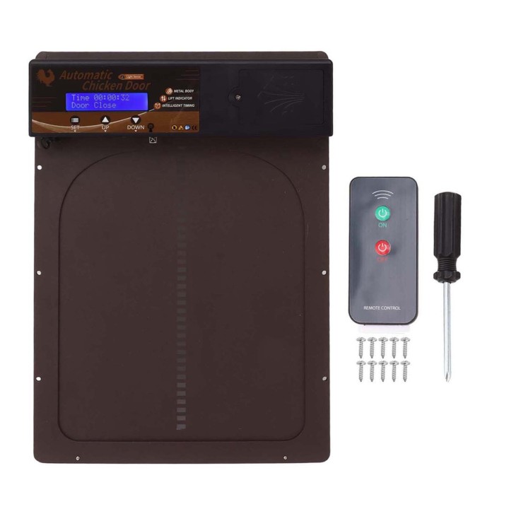 Hühnerstalltür, 100 V zur Lichterkennung, Timing-Fernbedienung, wasserdicht, automatische Hühnerstalltür braun