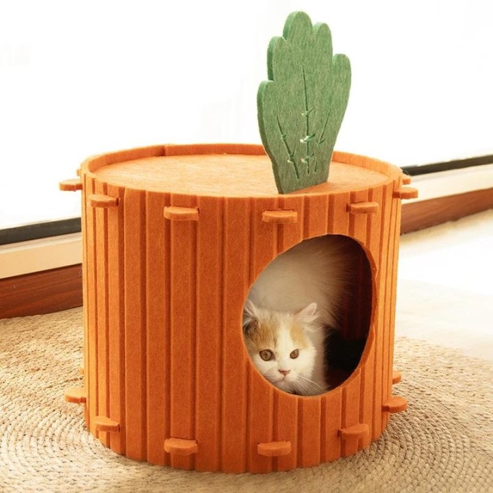 Neues Katzennest für Haustiere von Carrot, doppellagig, gebohrt, halbgeschlossenes Katzennest aus Filz, geeignet für alle Jah