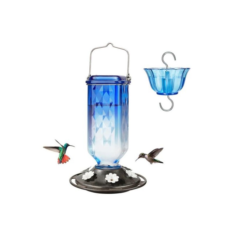 Kolibri-Futterspender aus Glas, 24 oz, zum Aufhängen, für draußen, mit Bienenschutz, Futteröffnungen für die Veranda und den