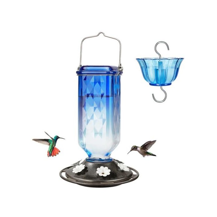 Kolibri-Futterspender aus Glas, 24 oz, zum Aufhängen, für draußen, mit Bienenschutz, Futteröffnungen für die Veranda und den