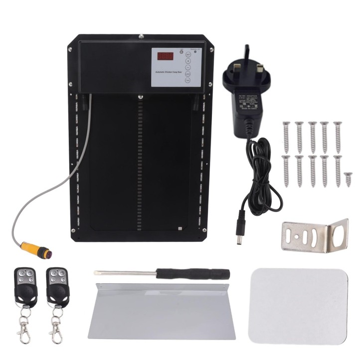 IP44 Automatische Hühnerstalltür mit Licht Infrarot Anti Clamp Timer Lichtsensor Fernbedienung