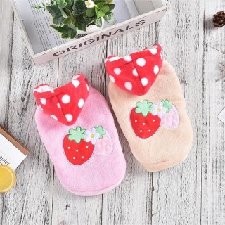 Haustier Erdbeere mit Hut Zwei Füße Herbst Wintermantel Kleine und mittelgroße Hunde Teddy Hund Plüsch Kapuzenpullover Hundek