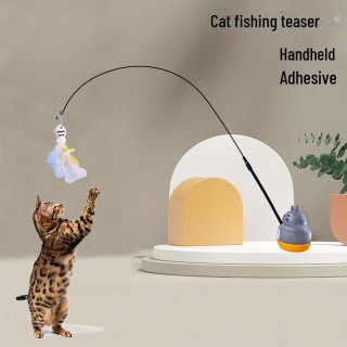 Katzen-Ärgerstab: Langer Stahldrahtstab mit rotierendem Federspielzeug für Kätzchen