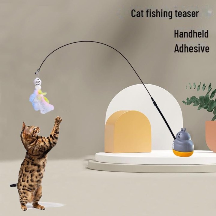 Katzen-Ärgerstab: Langer Stahldrahtstab mit rotierendem Federspielzeug für Kätzchen