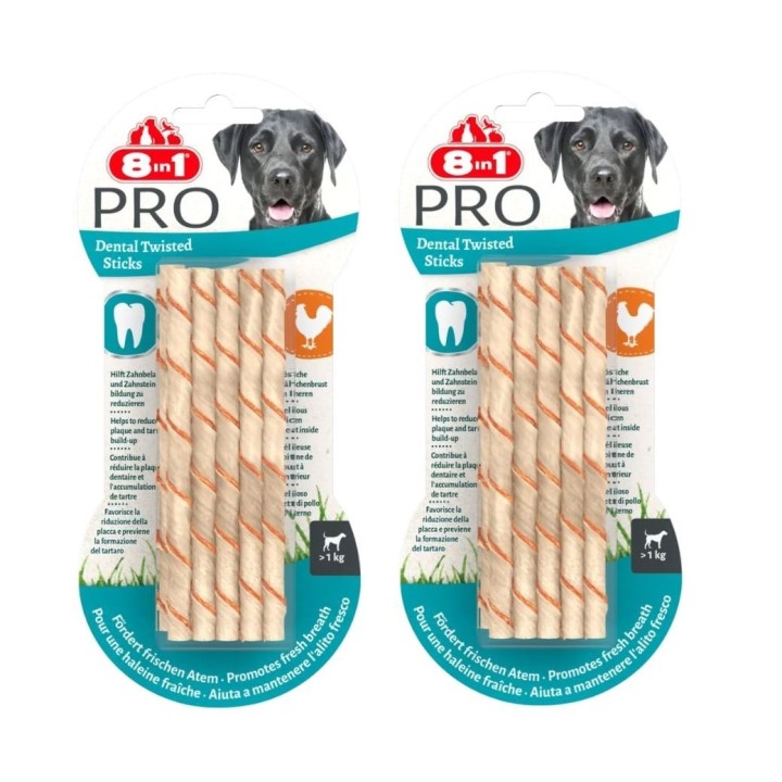 8IN1 Delights Pro Dental Twisted Sticks: Leckerli für Hunde 2x10 Stück