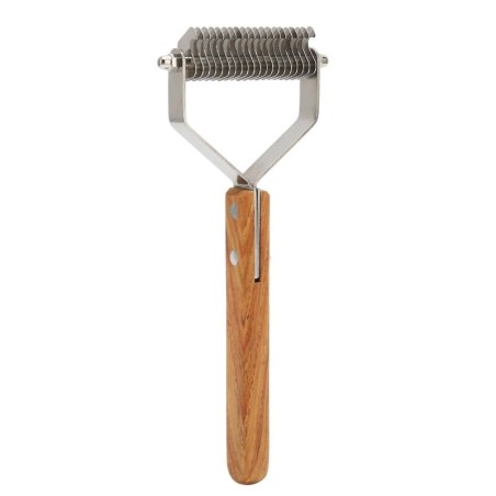 Haustier-Unterfellbürste, doppelseitige Knotenentfernungsbürste, Massage, Holzgriff, Haustier-Enthaarungskamm für Hunde