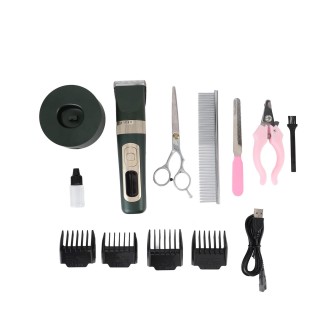 Hundepflege-Clippers-Kit Digitalanzeige 4 Geschwindigkeit einstellbar Geräuscharm Wiederaufladbare Tierhaare grün
