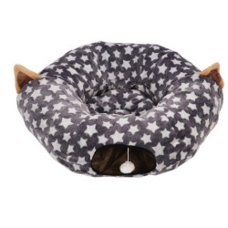 Katzen-/Hundetunnelbett, großer Durchmesser, langes, knittriges, zusammenklappbares Katzentunnel-Röhrenbett mit Kissen für Ha
