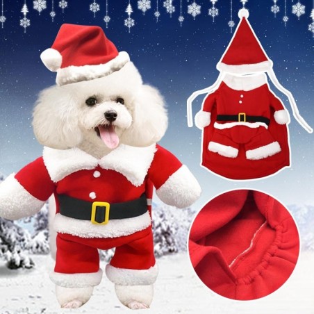 Lustige Haustierkleidung Weihnachtskleidung Warmer Fleecemantel Welpenhund Mode Weihnachtskleidung Weihnachtsmann Stehkostüm
