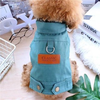 Polyester Frühling Hund Anzug Outfits mit D Leine Ring Zwei Beinen Hund Denim Mantel Kleidung Towable Hund Weste Mantel Herbs