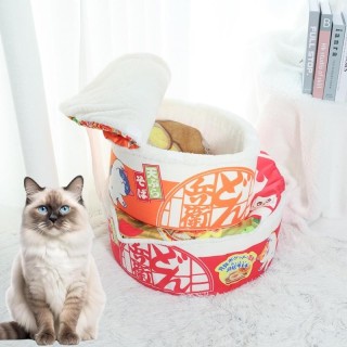 Orange Cat Winter Fun Nudeln Welpenbett Haus Katzenschlafsack Matte Plüschbett Möbelzubehör Heimtierbedarf