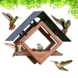 Vogelfutterspender zum Aufhängen im Freien, Vogelfutterspender aus Holz mit wetterfestem Metalldach, Wildvogelfutterhaus für