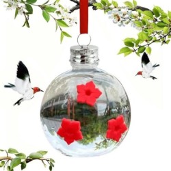Hängender Kolibri-Futterspender, rund, durchsichtig, für den Außenbereich, Kolibri-Wasserspender mit 3 Blumenöffnungen zur De