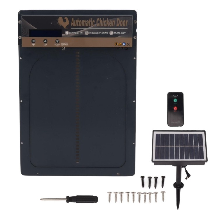 Solarbetriebene automatische Hühnerstalltür, 3-in-1-Automatik-Hühnerstalltüröffner mit Timer graue