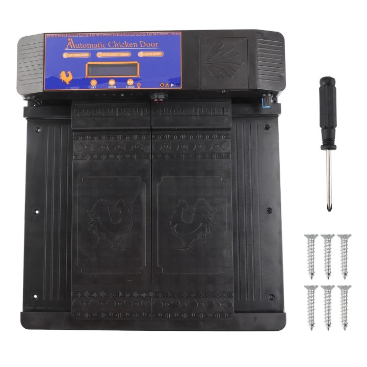 Automatische Hühnerstalltür mit Doppeltür und Infrarot-Einklemmschutz, Alarm bei niedrigem Batteriestand für Hühner schwarz