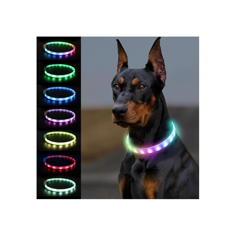 Hundehalsband, schneidbar, verstellbare Größe, Blinkmodi, regenfest, LED, USB wiederaufladbar, weiches Silikon, leuchtendes H