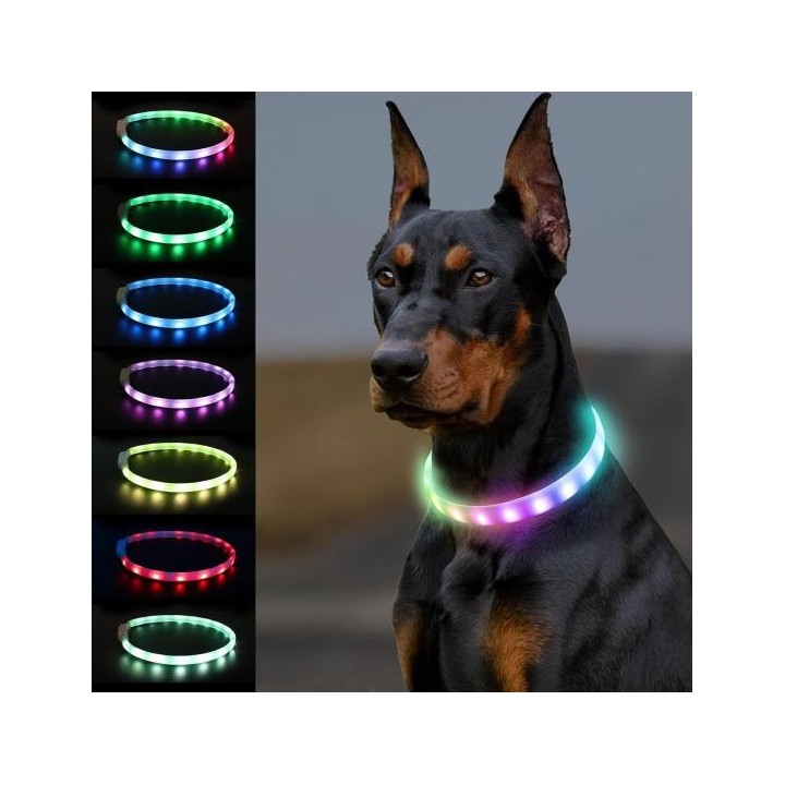 Hundehalsband, schneidbar, verstellbare Größe, Blinkmodi, regenfest, LED, USB wiederaufladbar, weiches Silikon, leuchtendes H